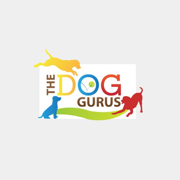 A multi-colored dog logo with the words 'The Dog Gurus'.